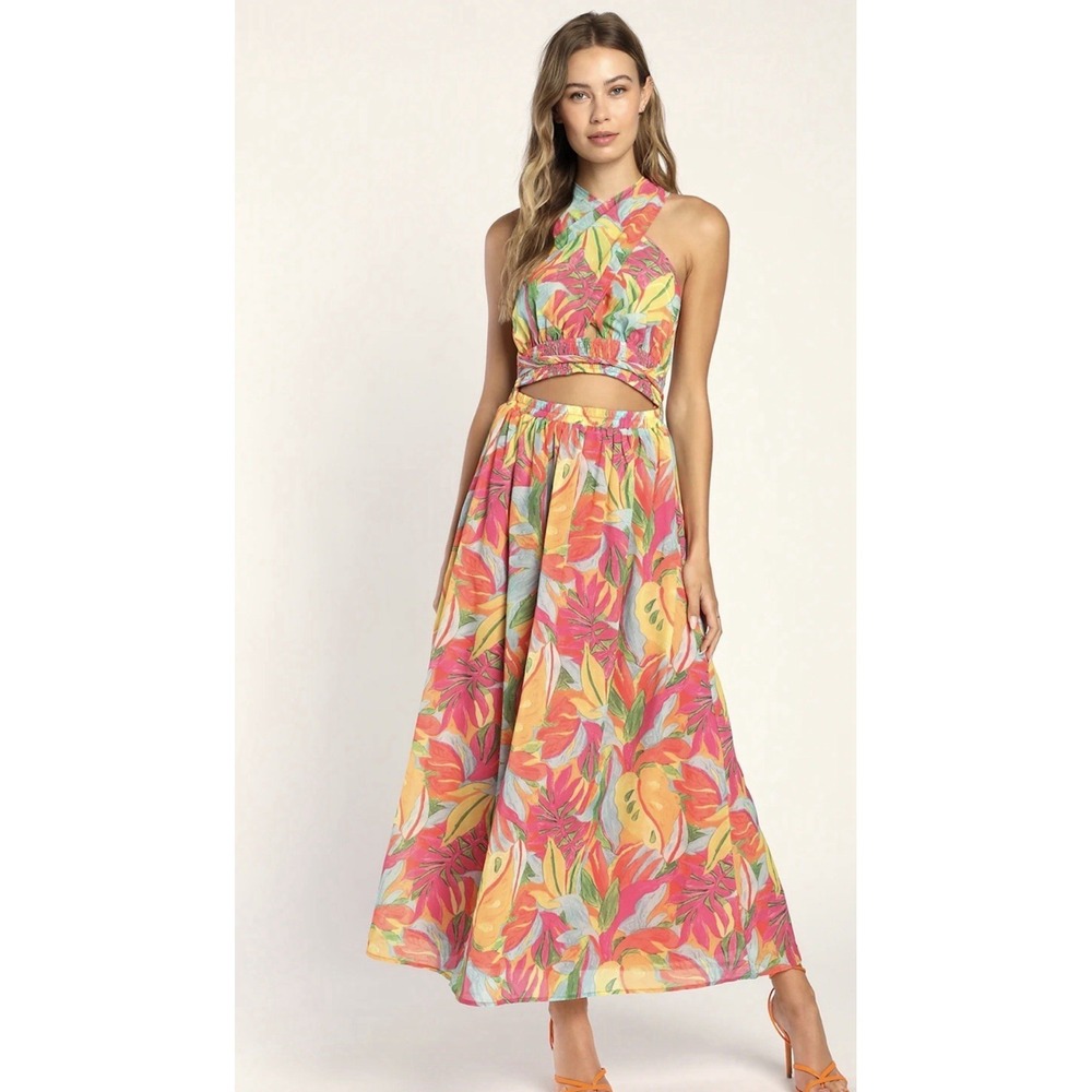 Lulus Tropics and Tequila Multi Floral Print Halter Cutout Maxi Dress - Picture 4 of 9